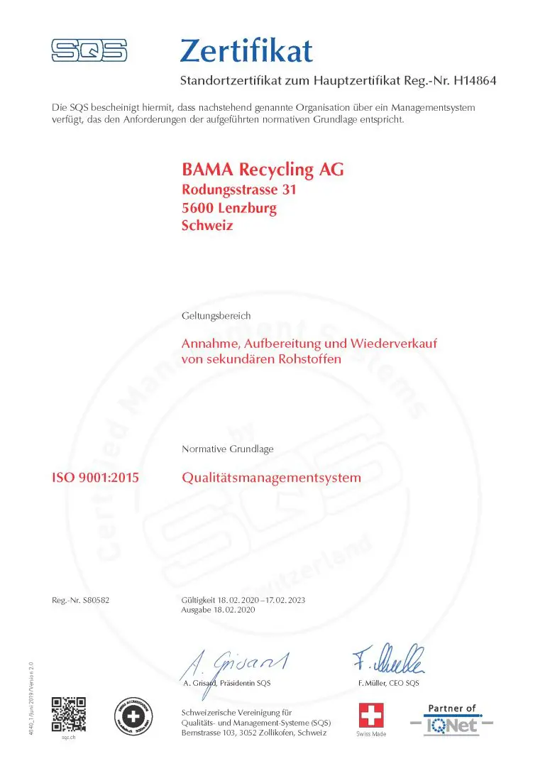 Zertifikat BAMA SQS